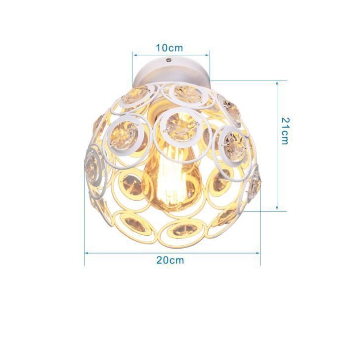 Sayoo 1pcs Plafonnier en Cristal Métal Fer Lampe de Plafond Lustre E27 Pour Salon Chambre Café Bar Restaurent - Ø20cm Blanc