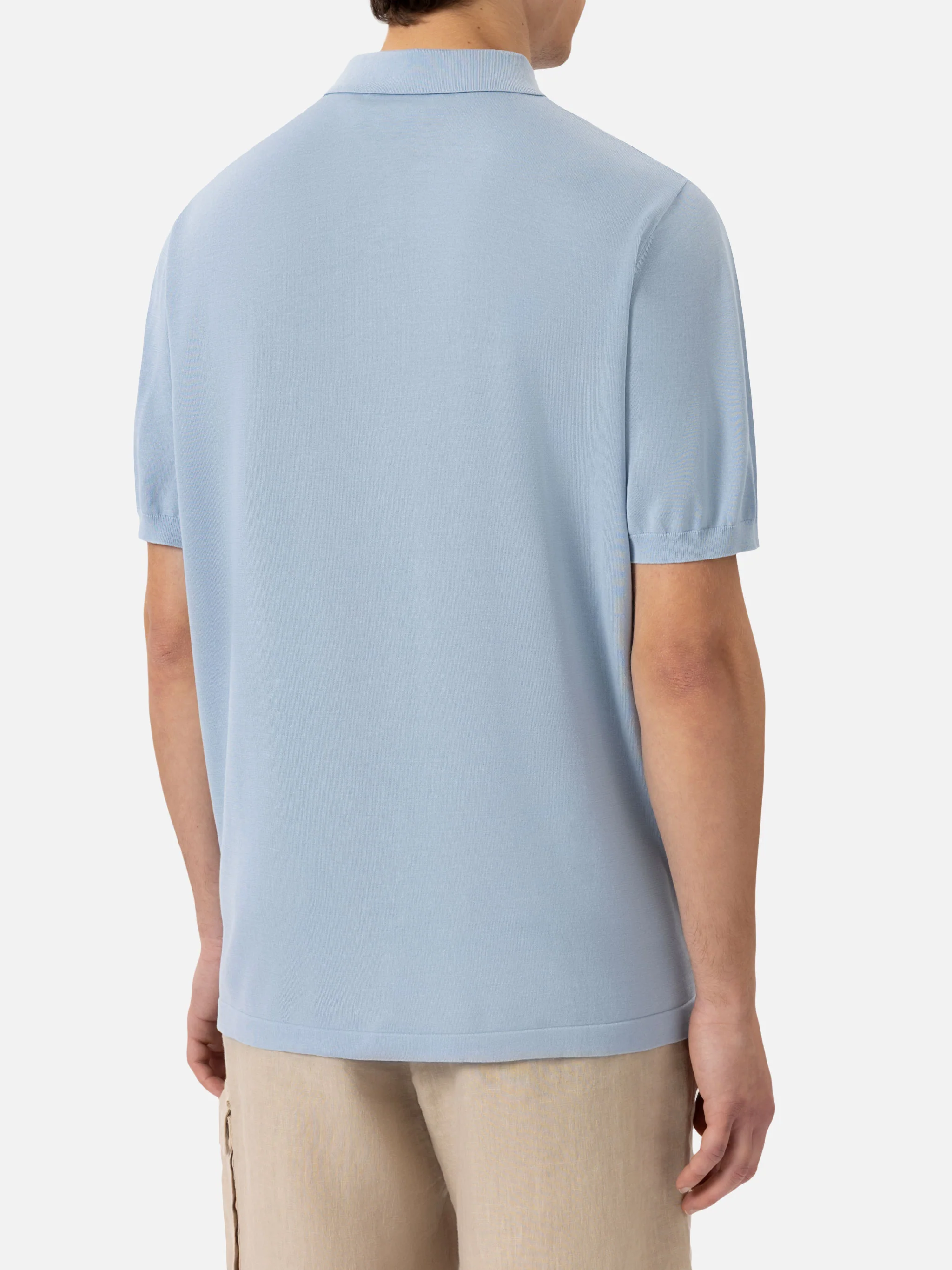 Sloan poloshirt in lichtblauwe gebreide zijde en katoen