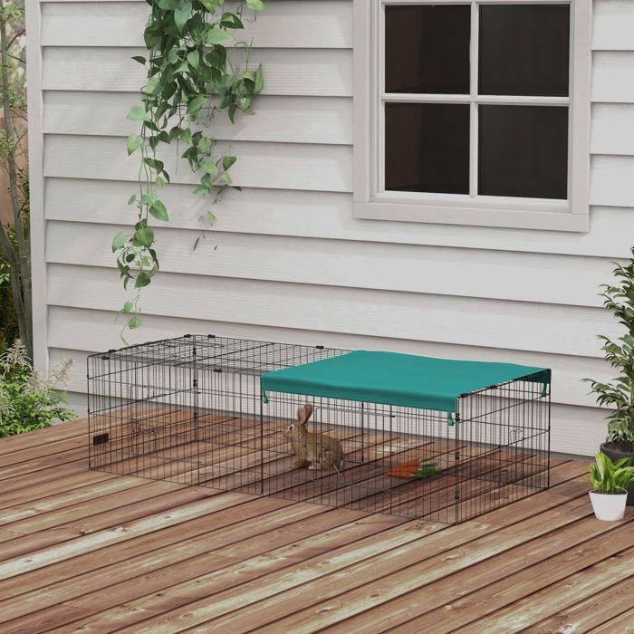 Parc enclos modulable PawHut acier avec bache pour lapins rongeurs petits animaux intérieur extérieur 185L x 75l x 50H cm vert