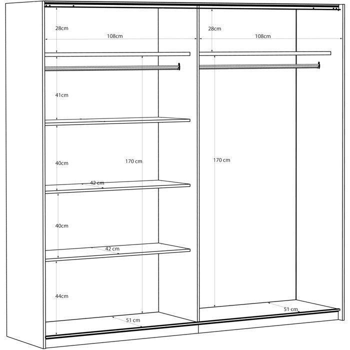 Armoire - 2 portes coulissantes - Cachemire + Miroir - L220,1 x P61,2 x H210,5 cm