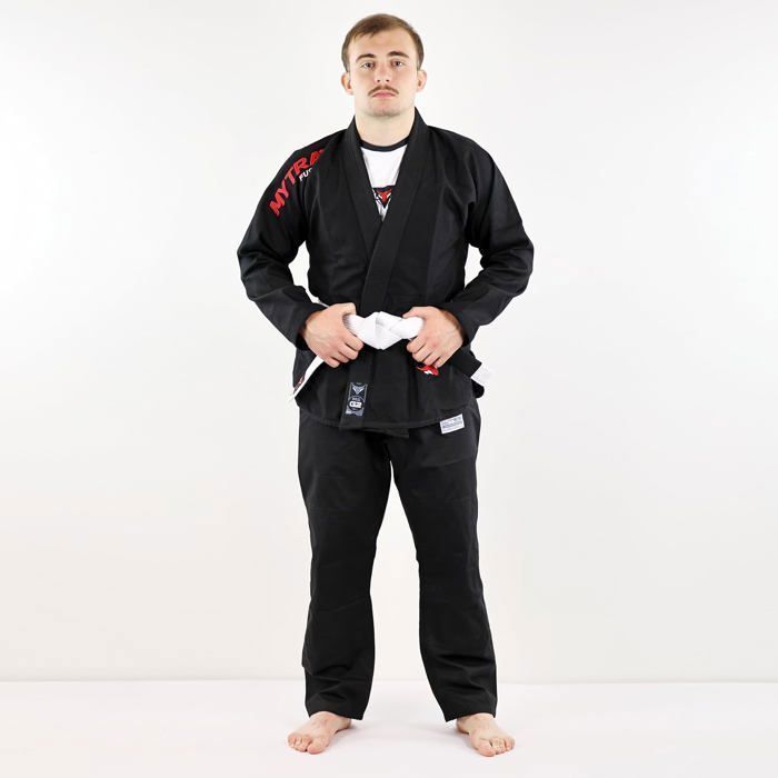 BJJ-Kimono für Erwachsene – Mytra Fusion – Kimono für brasilianisches Jiu-Jitsu und Grappling, 380 g/m² verstärkt – inklusive verstellbarem Gürtel – Schwarz