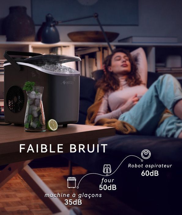 Ecozy kannettava jääpalakone 12kg/24H - 9 jääpalaa 6 minuutissa - 2 jääpalakokoa - Hiljainen käyttö - Itsepuhdistustoiminto - Musta