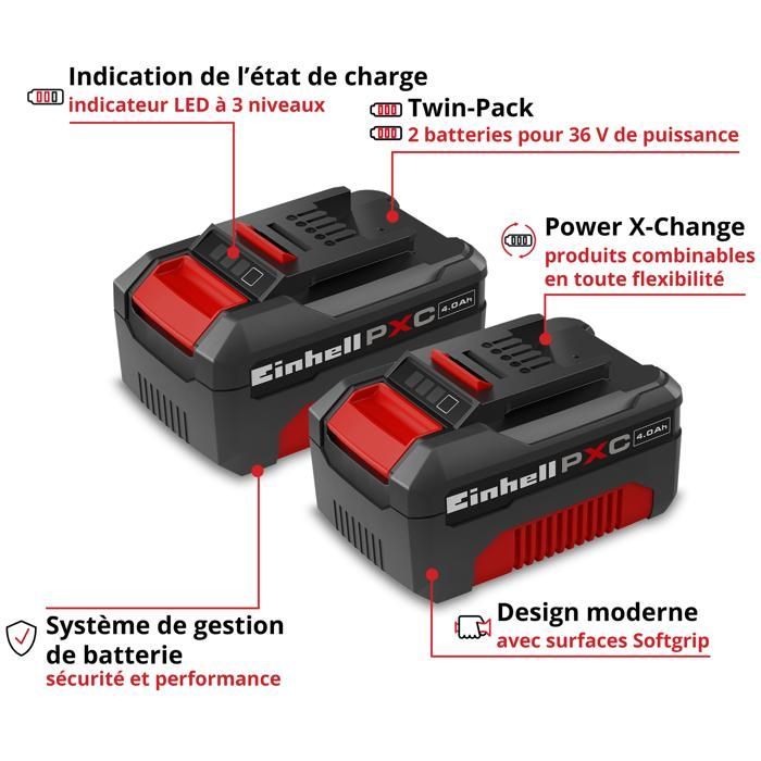 Einhell Double batterie 2 x 4,0 Ah Twinpack PXC (Lithium-Ion, 18V, pour tous les appareils Einhell PXC)