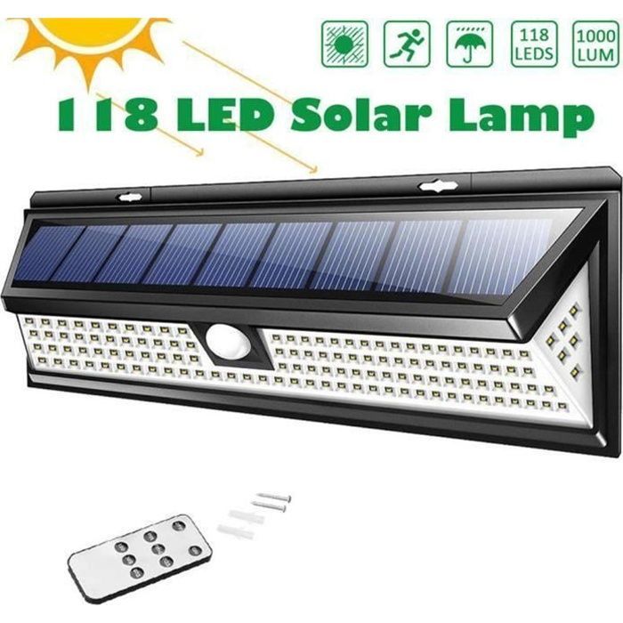 Luz solar exterior Juce de 118 LED, resistente al agua, con sensor de movimiento y control remoto. Foco solar.