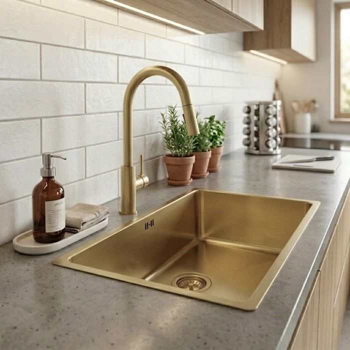 Evier Inoxa évier 1 grande cuve seule 76x44 en inox or brossé Essebagno