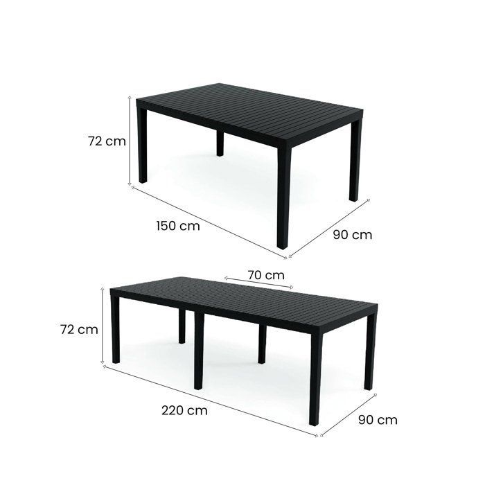 Table d'extérieur Dmica - Dmora - En PVC - Anthracite 220x90h72 cm