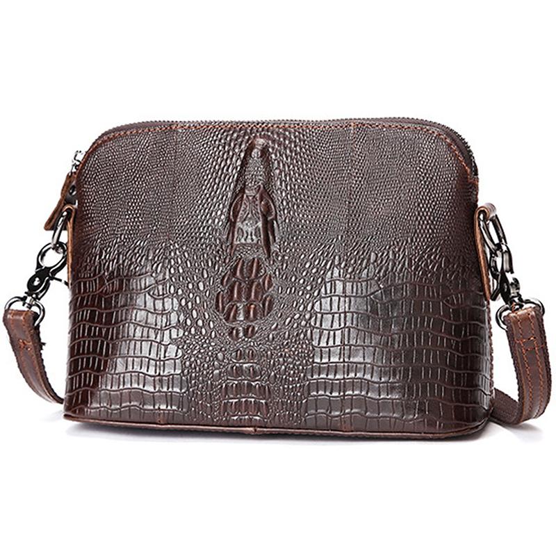 Sacoche femme en cuir véritable, motif crocodile, cuir de vachette ciré à l'huile, sacoche bandoulière.