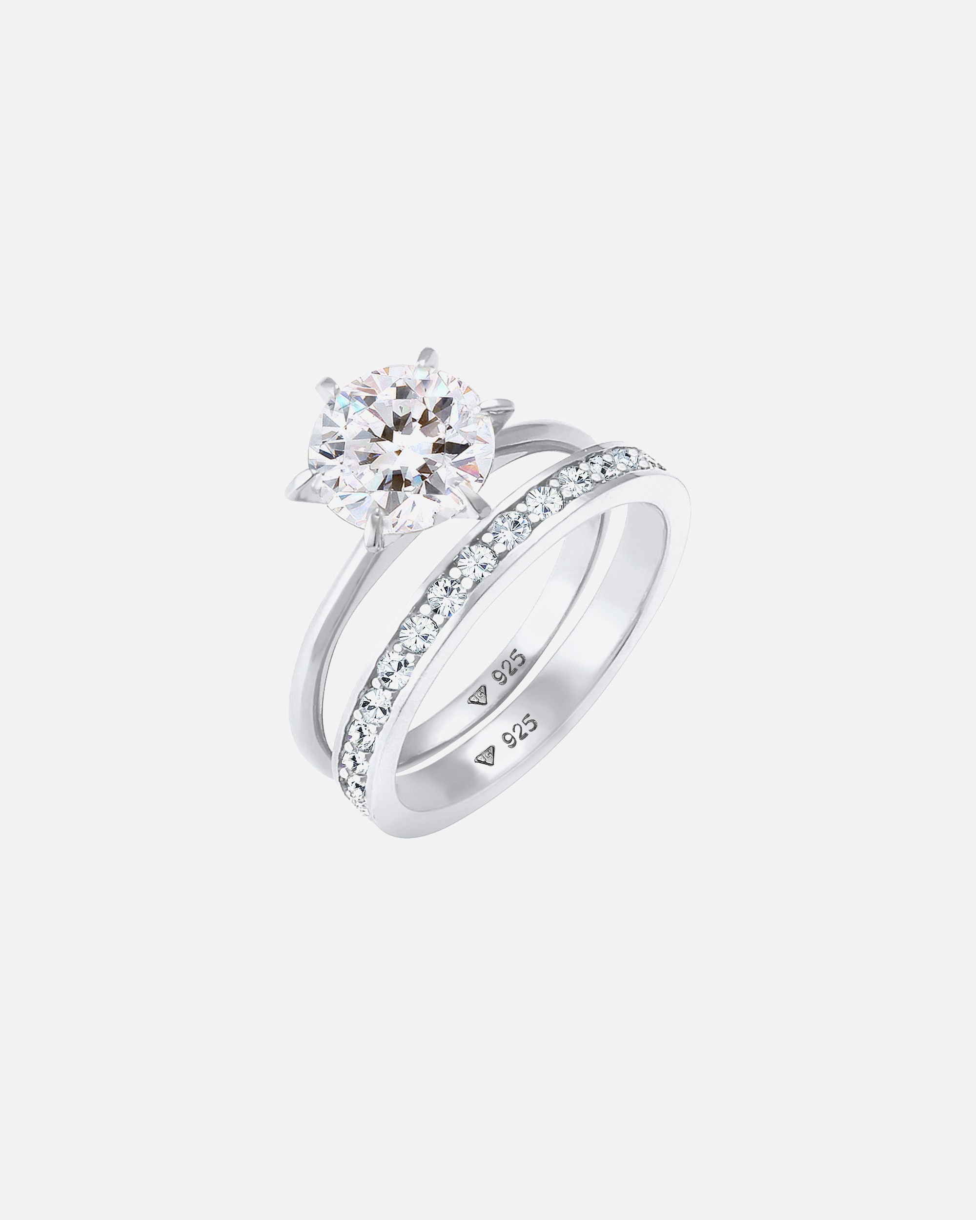 Elli Femmes Bande Set Solitaire Glamoureux avec Cristaux en Argent Sterling 925