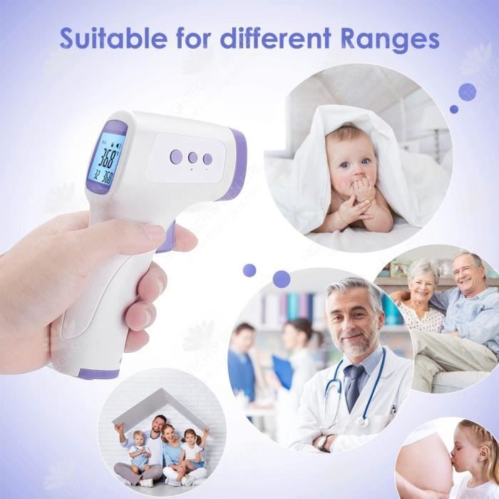 HTBE® Thermomètre frontal, thermomètre infrarouge sans contact, thermomètre électronique de précision, thermomètre pour le corps hum