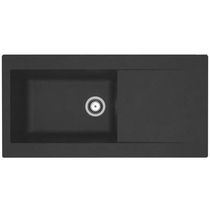 Fregadero empotrado de resina de 1000 x 500 mm, 1 cubeta grande - Negro - STRADOUR Lierra - Fabricado en Francia