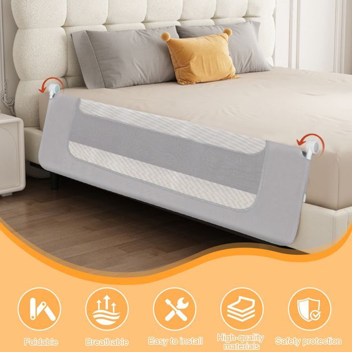 MIPAN. Barandilla para cama de bebé - Barandilla para cama de adulto - Barra de seguridad para cama - Ensanchada - Ajustable + Plegable + Anticaída - Gris