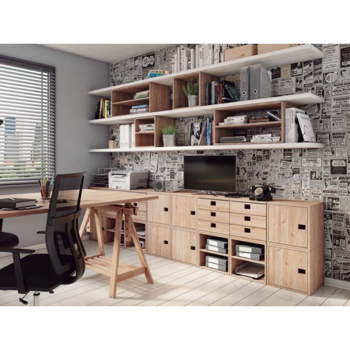 2-drawer storage cube in solid pine - 36.2 x 36.2 x 33 cm - unfinished wood