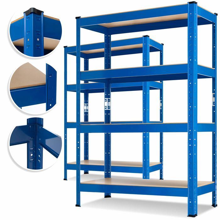 Étagère de rangement métallique - MASKO - Lot de 2 étagères - Charge maximale 700 kg - 4 niveaux