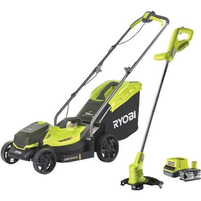 RYOBI One+ RLM18X33B40 Cordless Lawnmower + Trimmer, 18V, 33cm cutting width, 1 x 4Ah battery and charger included