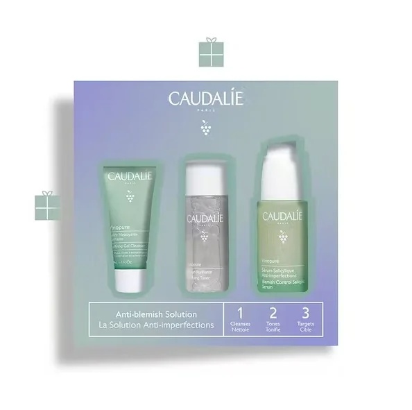 CAUDALIE Caudalie Geschenkset 1, 2, 3 Vinopure Salicylsäure-Serum gegen Hautunreinheiten, Reinigungsgel, Reinigungslotion