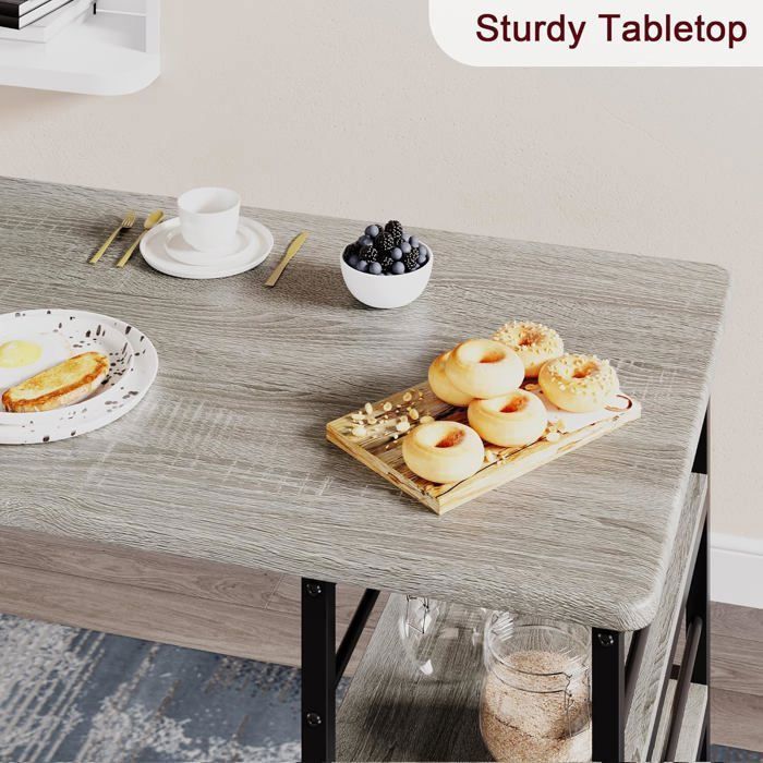 TABLE A MANGER AVEC CHAISES - Ensemble table de bar avec 2 tabourets 91x50x91cm - pour salle à manger, cuisine - Gris