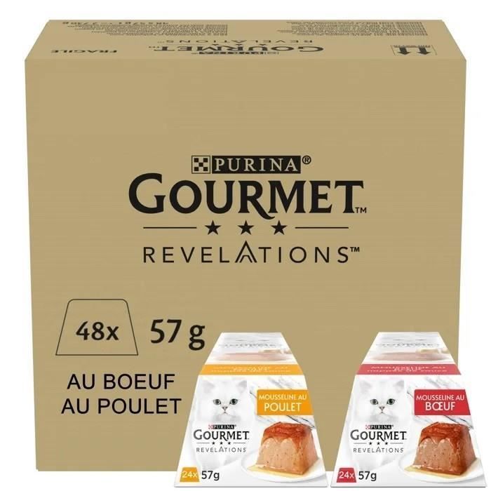 GOURMET REVELATIONS Mousseline de pollo y ternera con salsa - 48 x 57 g - Raciones para gatos adultos