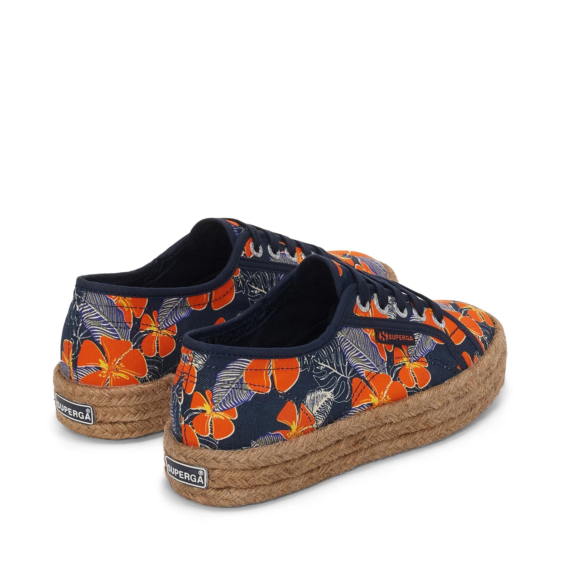 2730 ROPE HIBISCUS FLOWER PRINT-BLUE NAVY-ORANGE HIBISCUS