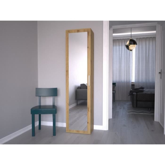 ATARA | Hallway cabinet with large mirror | 180x50x35 cm | Two shelves + clothes rail inside | Hallway furniture