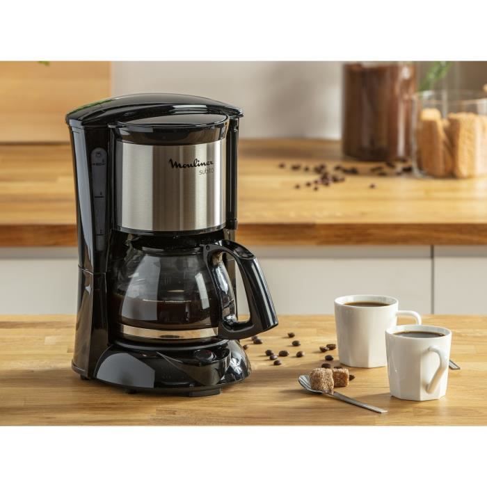 Machine à café filtre noire et inox Subito Mini de Moulinex, maintien au chaud pendant 30 minutes et arrêt automatique