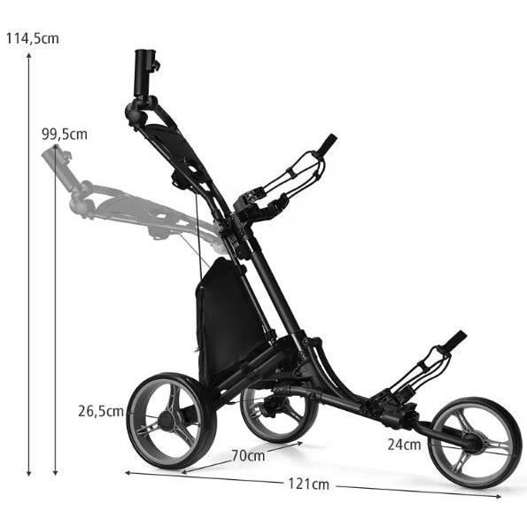 GYMAX 3-Wheel Folding Aluminum Golf Trolley with Adjustable Handle, Rear Wheel with Brake and Umbrella Holder, Gray