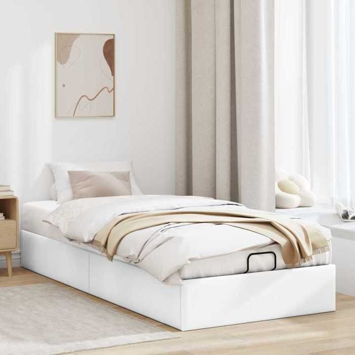 vidaXL Cadre de lit ottoman sans matelas blanc 90x200 cm similicuir, cadre de lit, cadre de lit rembourré, cadre de lit 3310780