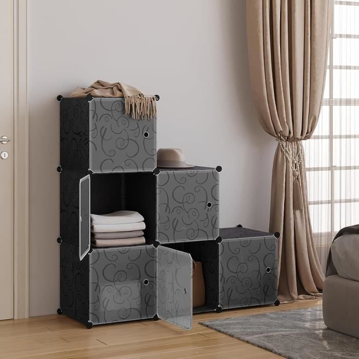 Armario de almacenamiento de plástico WOLTU, unidad de almacenamiento modular, 6 compartimentos, negro W0ITT0074