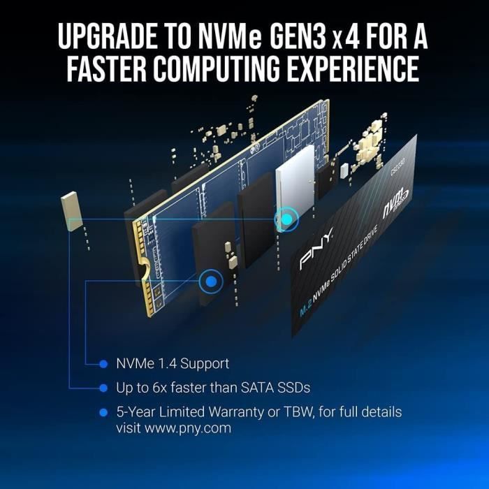 PNY CS2230 500GB SSD Interne M.2 NVMe Gen3, jusqu'à 3300MB/s - M280CS2230-500-RB