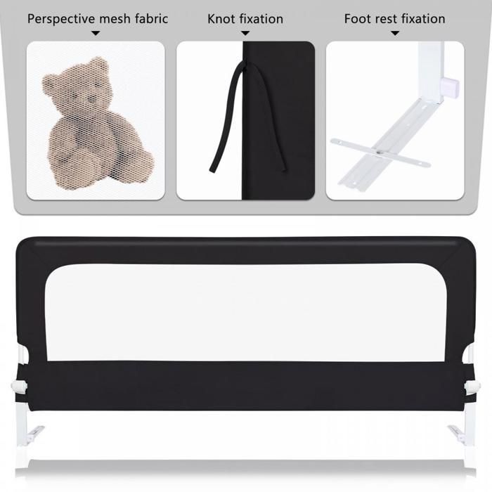 Barandilla de seguridad para cuna MIPAN - 200x70x26cm - Barandilla de seguridad infantil - Altura ajustable - Para niños de 5 meses a 5 años - Negra