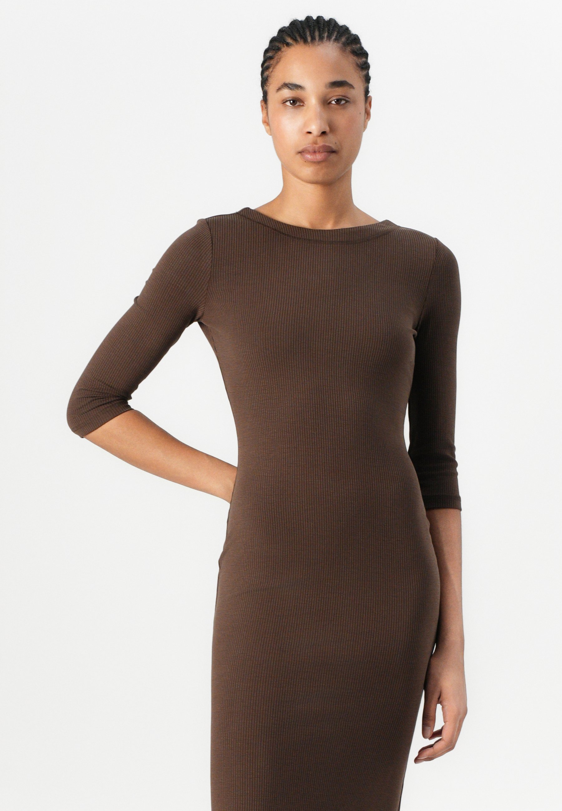 Guess LENA LANGE JURK - Jersey jurk - espressobruin