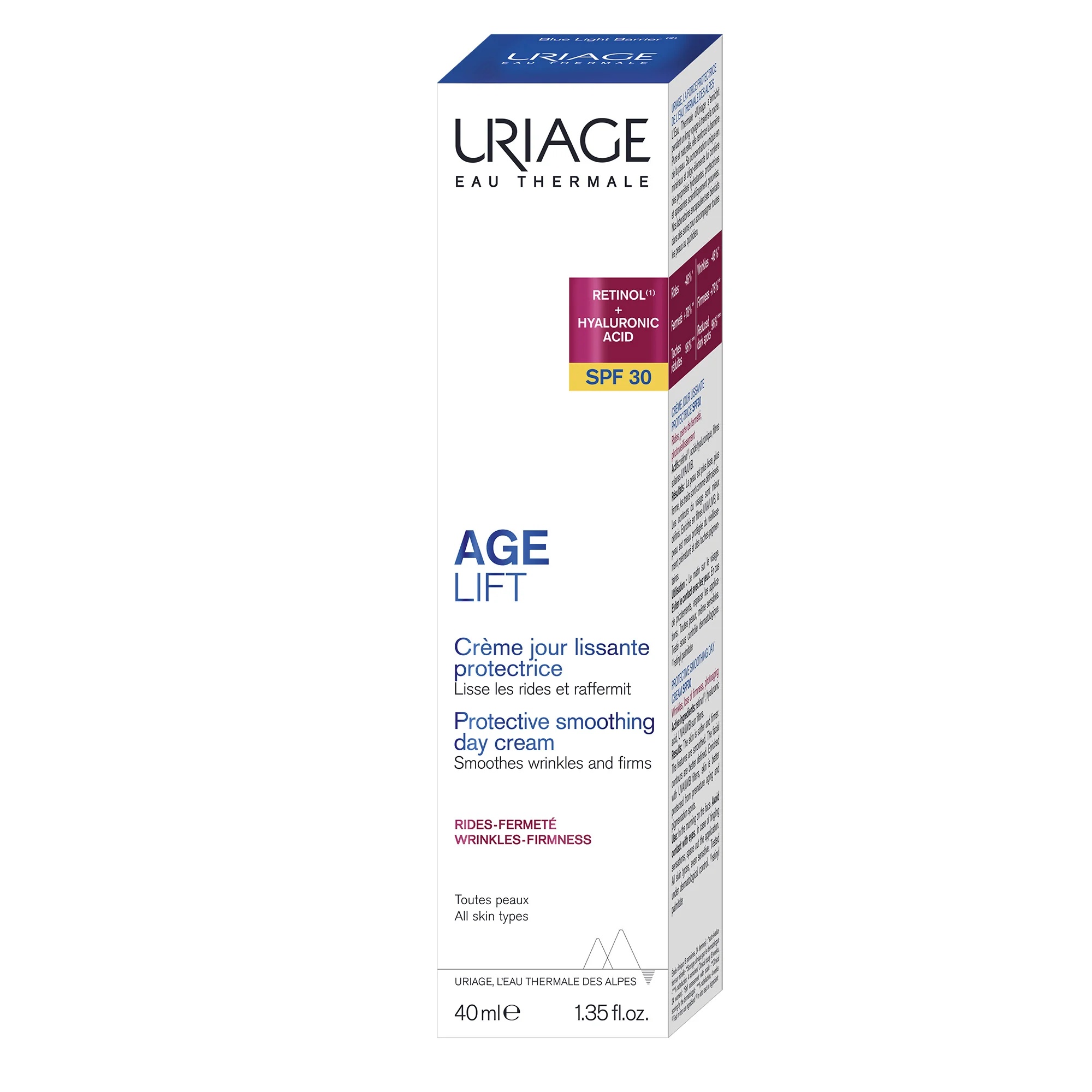 URIAGE Age Lift Multi-Age Cream SPF30 bestrijdt tekenen van huidveroudering door zonlicht.