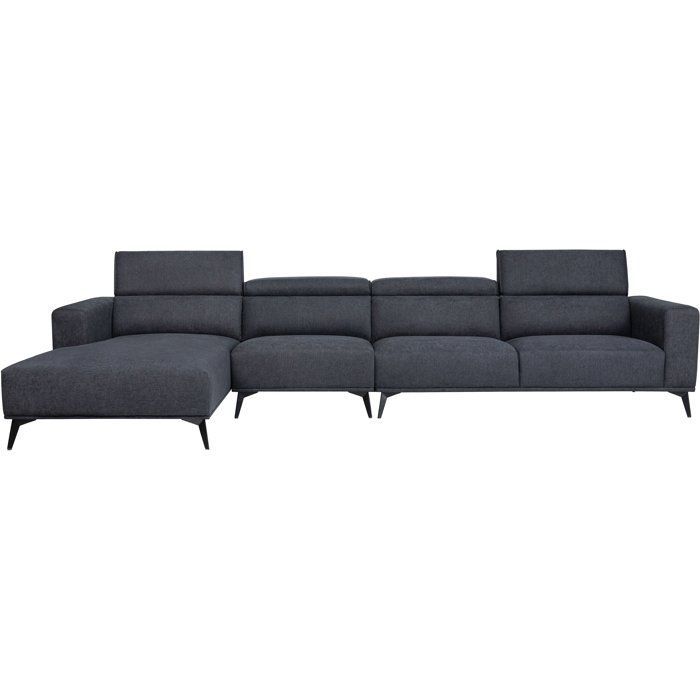Canapé d'angle modulable - 4 places - LEONIE - Tissu Noir - Têtières ajustables - 357 x 175 x 75 cm