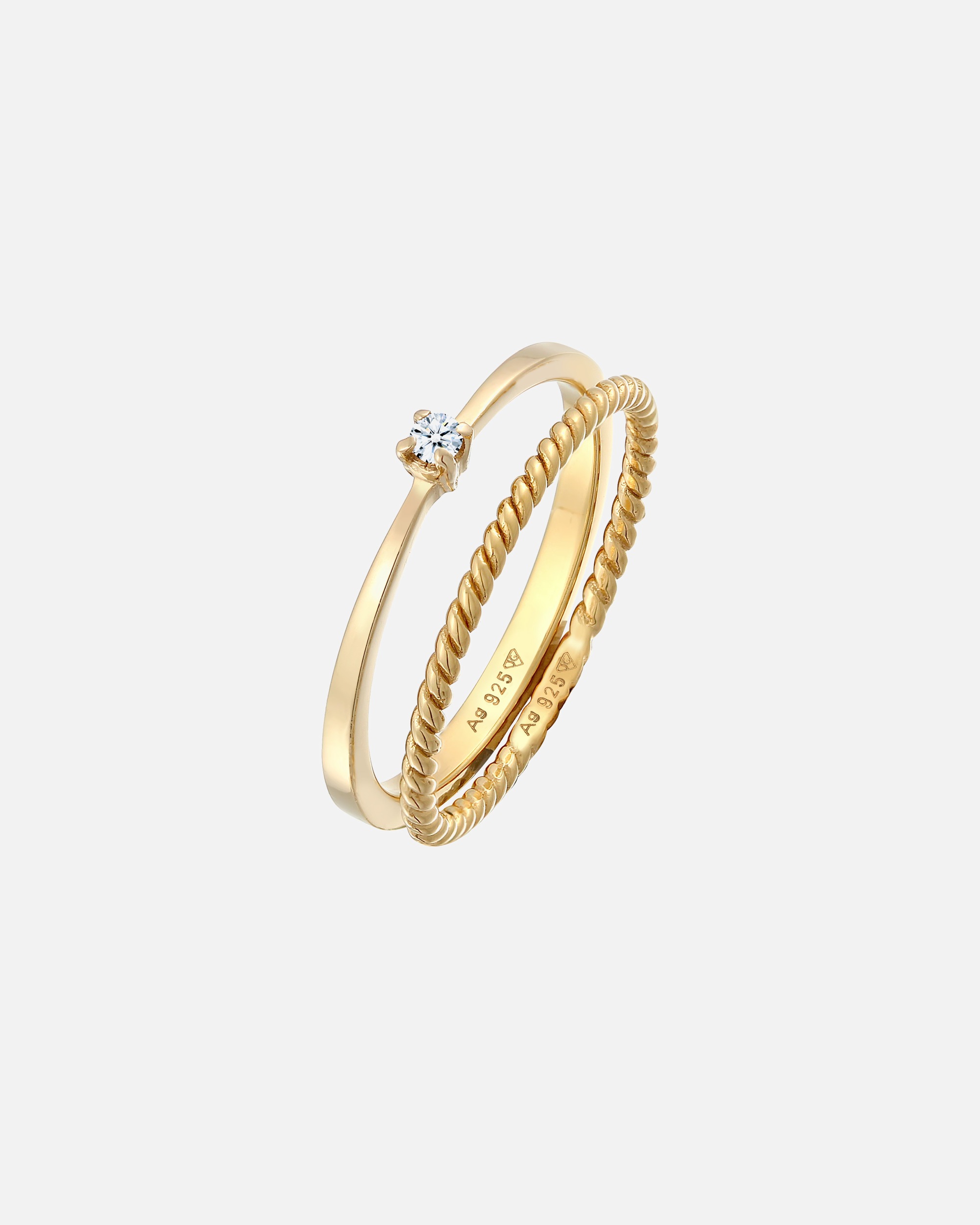 Elli DIAMONDS Femmes Solitaire Torsadé Set de 2 avec Diamant (0.03 ct.) en Argent Sterling 925