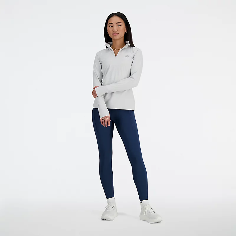 Bluză sport esențială pentru femei cu fermoar pe un sfert, vopsită în spațiu - ASH HEATHER