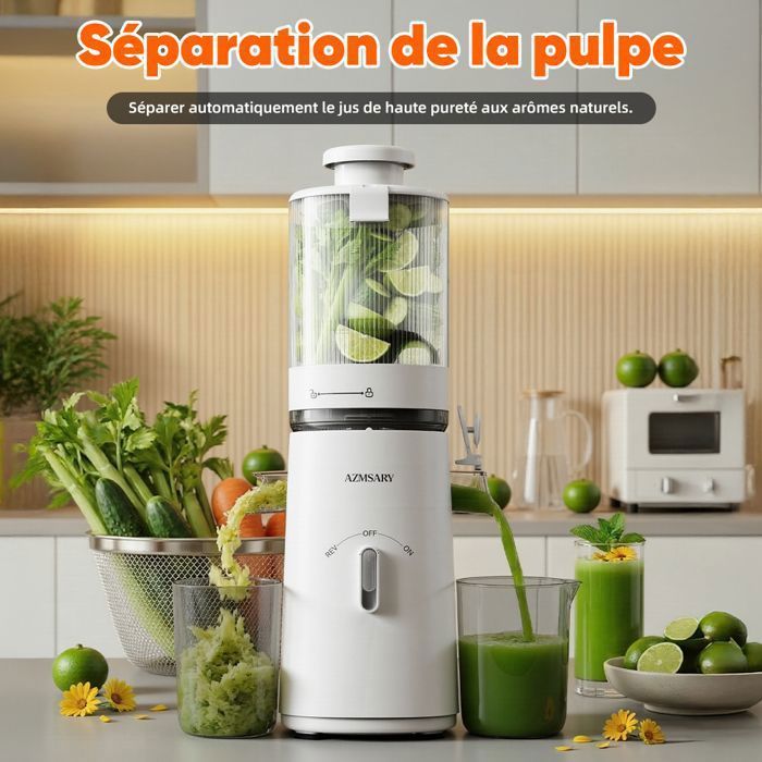 Fruit and Vegetable Juicer with 120mm Feed Chute - 1.5L Capacity - 99.6% High Juice Purity - White