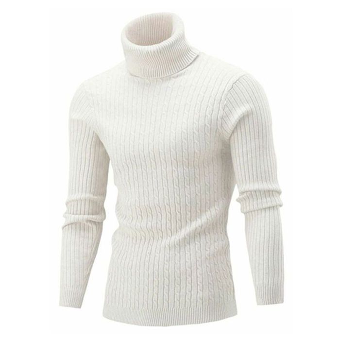 Herren-Rollkragenpullover – Herbst/Winter – Warmer weißer Strickpullover