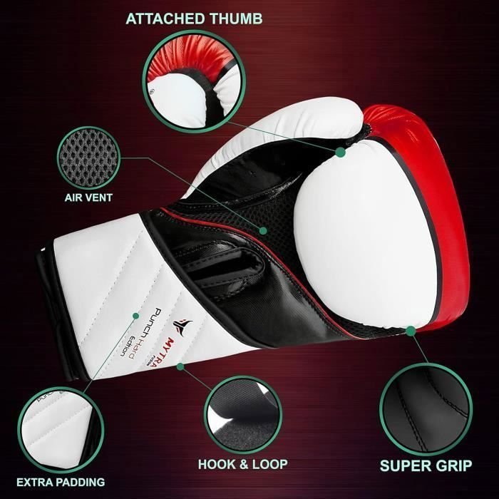 Guantoni da boxe - Mytra Fusion - Rossi - 10 OZ - Pelle sintetica - Kickboxing, Sparring