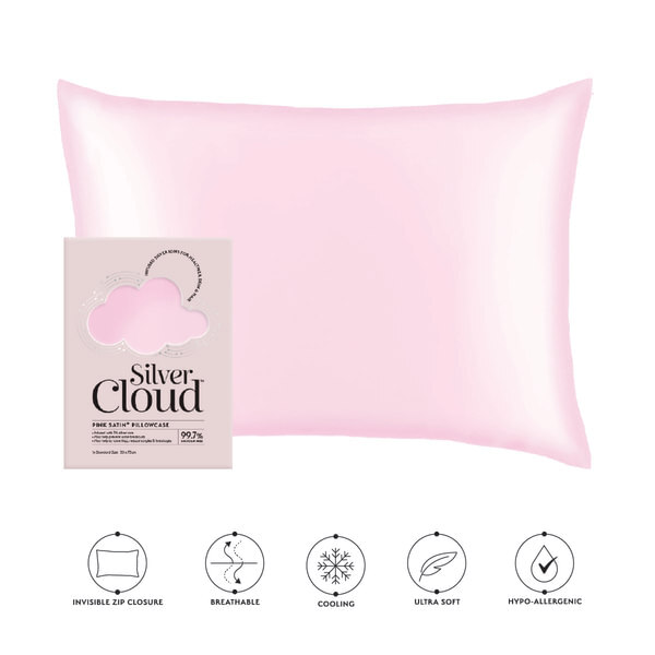 Nadýchaná oční maska a růžový povlak na polštář Silver Cloud Pink