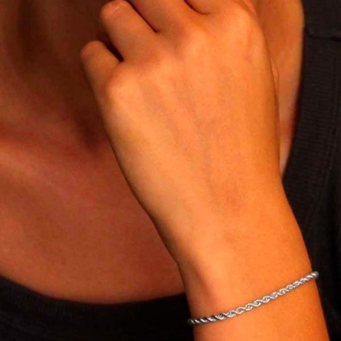 Pulsera de plata de ley 925 rodiada - Eslabón de cuerda de 3 mm - L'ATELIER D'AZUR - Mujer - Plata