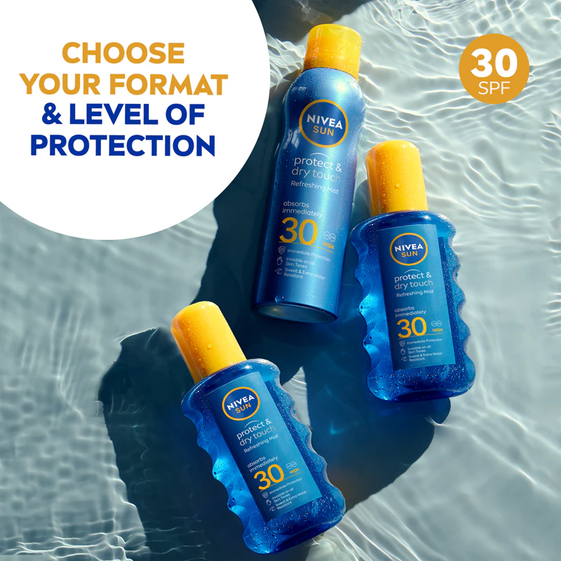 Protetor solar em spray invisível NIVEA SUN Protect & Dry Touch FPS 30