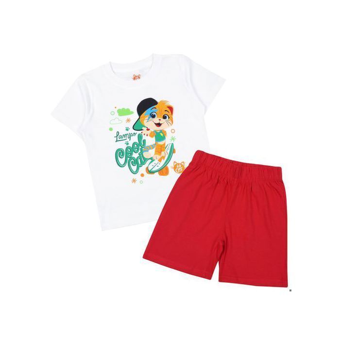 Lampo 44 Katten, katoenen pyjama, tweedelige zomerpyjama met korte mouwen, 100% katoen, 110 cm