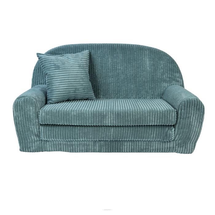 Mini Sofa Enfant Rosalia FORTIS – Convertible et Déhoussable en Velours Côtelé Turquoise – Confort et Couleur Vive