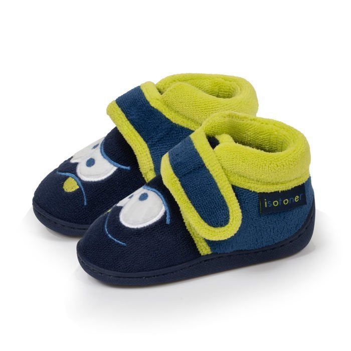 Pantuflas Isotoner para bebé niño con cierre de velcro, buen soporte para el pie, suela antideslizante, azul marino.