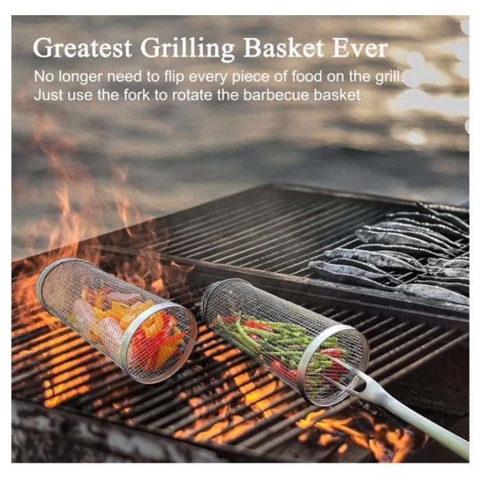 Accessoires de barbecue - Panier en Acier Inoxydable - 2pcs - Cylindrique - Pour Légumes et Steak