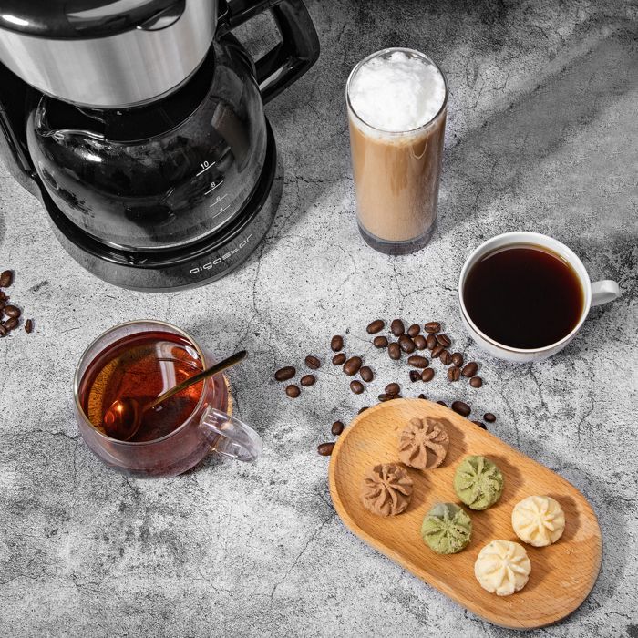 Aigostar Chocolate 30HIK - Cafetière à filtre 0% BPA, 1.25 L, 1000W. Filtre permanent, fonction maintien au chaud. Design exclusif.