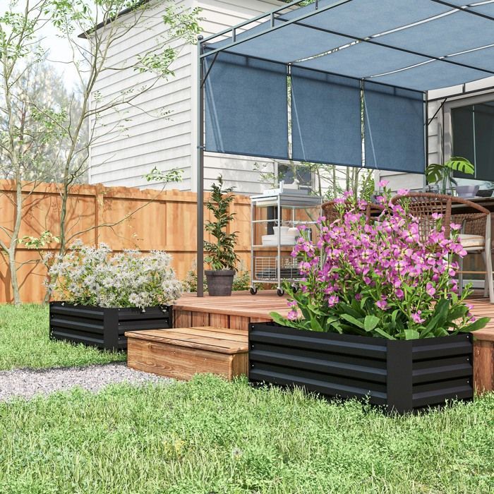 Raised garden beds - Outsunny - set of 2 corrugated steel garden beds for fruits and herbs - steel - 100x50x30cm - black