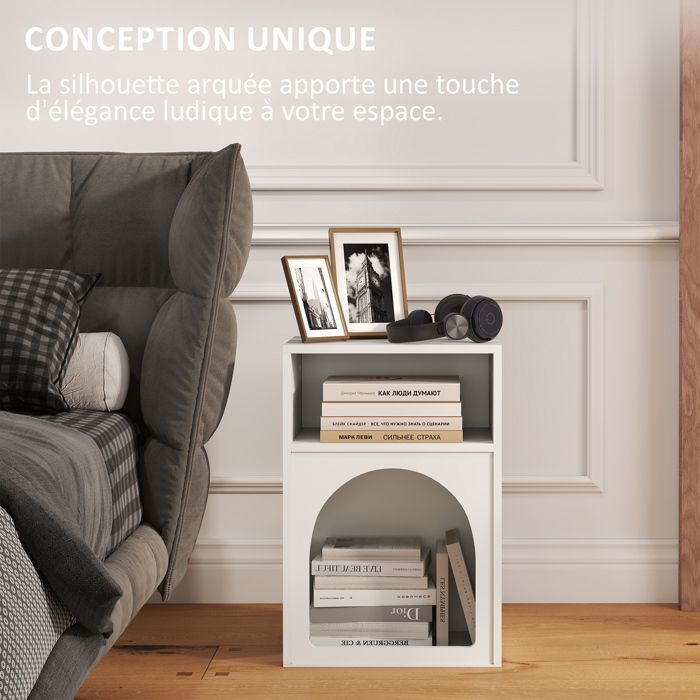 Lot de 2 tables de chevet - HOMCOM - compartiments ouverts - design arqué - MDF - 40 x 30 x 60 cm - blanc