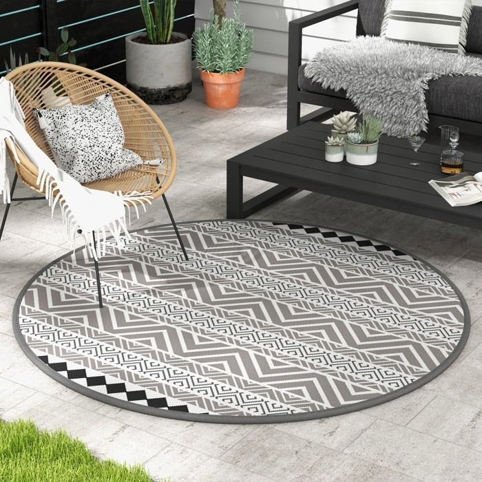 Outsunny - Tapis d'extérieur - PP - 180x180x0.3cm - Gris foncé, blanc et noir