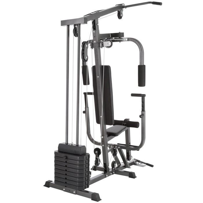 Estación de entrenamiento con pesas TECTAKE - Estación de entrenamiento con pesas con función de press de pecho, capacidad de 150 kg, 160 x 98 x 203 cm - Negra