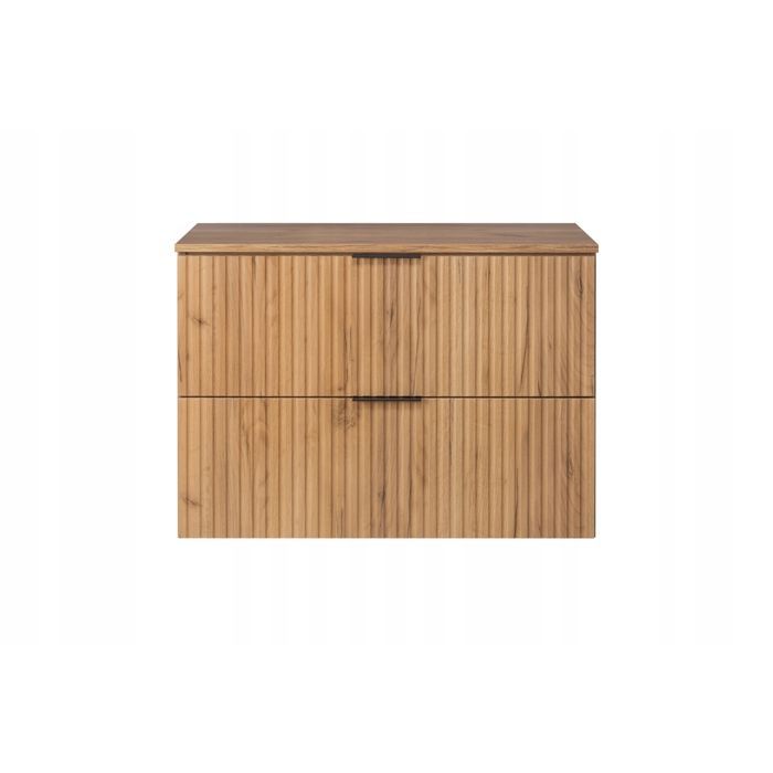 FLOW Bathroom Furniture Set - 80cm Countertop Basin Unit and Wall Cabinet - Oak